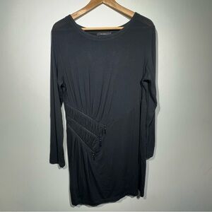 Monnari European Brand Black Mini Dress With Assymetric Zipper Accents Size 42